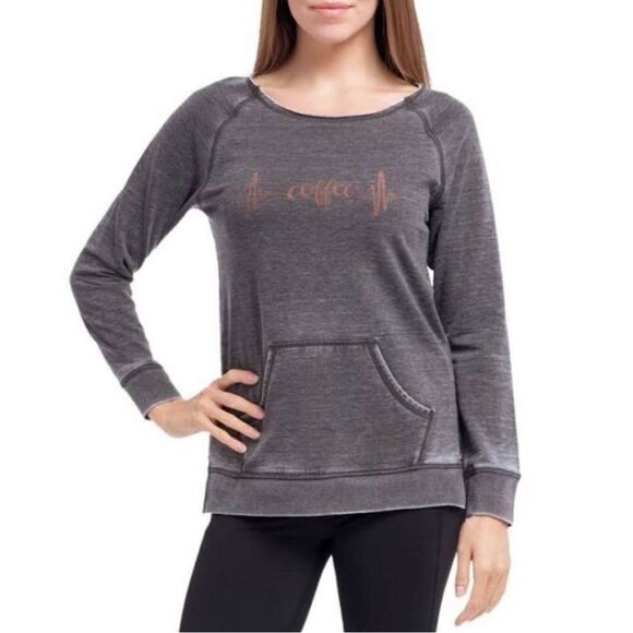 Zobha Heartbeat Metallic Coffee Graphic Gray Women's Sweatshirt Pouch Pocket L - Picture 1 of 11